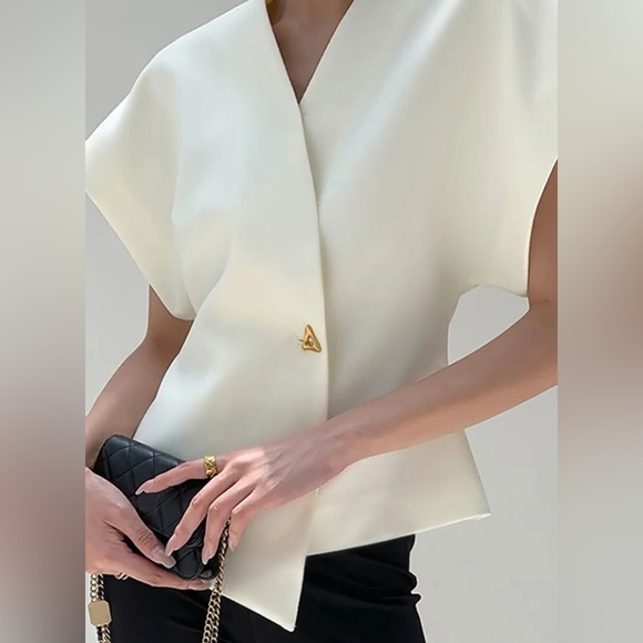 Commense Wrap V-Neck Top — White - Picture 3 of 4